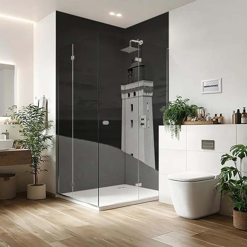 Duschrückwand Aluverbund Leuchtturm auf einer Sanddüne Rubjerg Knude Dänemark 868 schwarz-weiß