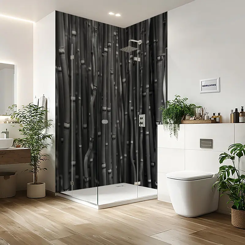 Duschrückwand Aluverbund Feiner Bambus 970 schwarz-weiß