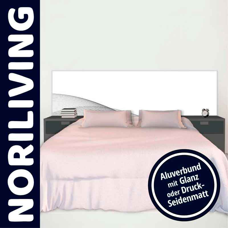 Elegantes Schlafzimmer mit Aluverbund-Kopfteil in Glanz oder Druck-Seidenmatt von Noriliving