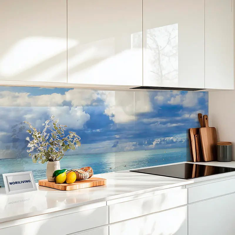 Küchenrückwand Alu Palmen am schönen Strand Mauritius 186