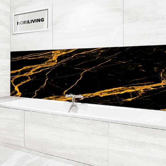 Badrückwand Alu Marmorstruktur schwarz-orange 014