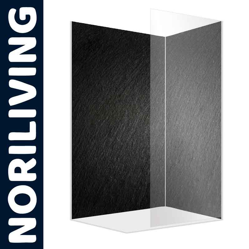 Noriliving Duschtrennwand aus klarem Glas Transparente Duschtrennwand von Noriliving vor schwarzem Hintergrund