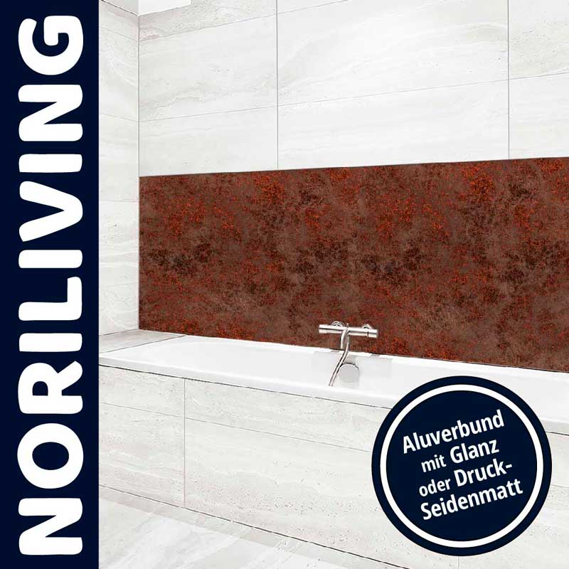 Elegantes Badezimmer mit rostfarbener Aluverbund-Wandverkleidung, Glanz oder Druck-Seidenmatt möglich