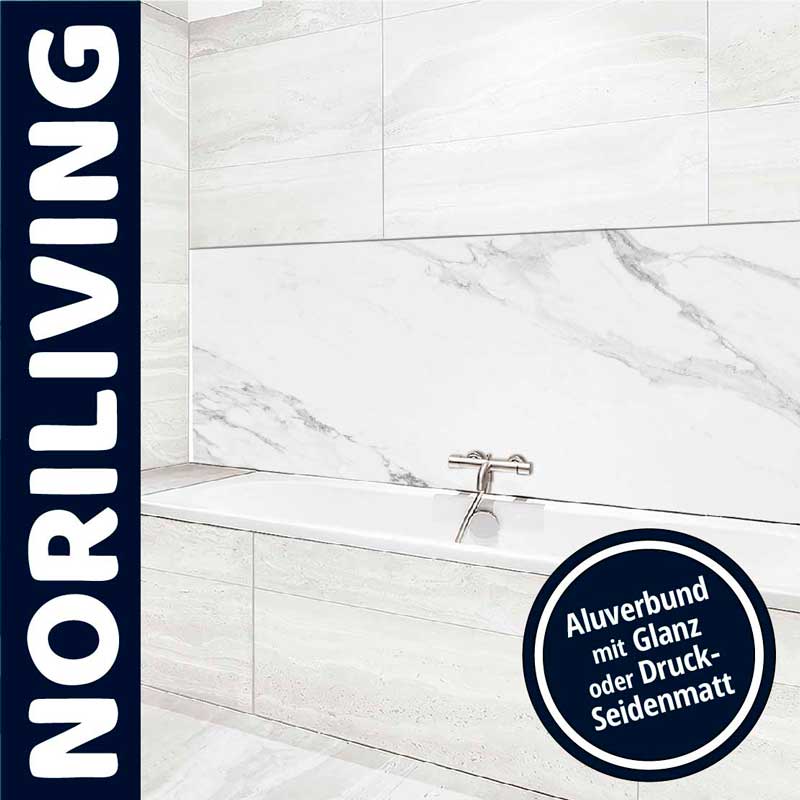 Modernes Badezimmer mit Marmordesign und Aluverbund in glänzendem Finish von NORILIVING