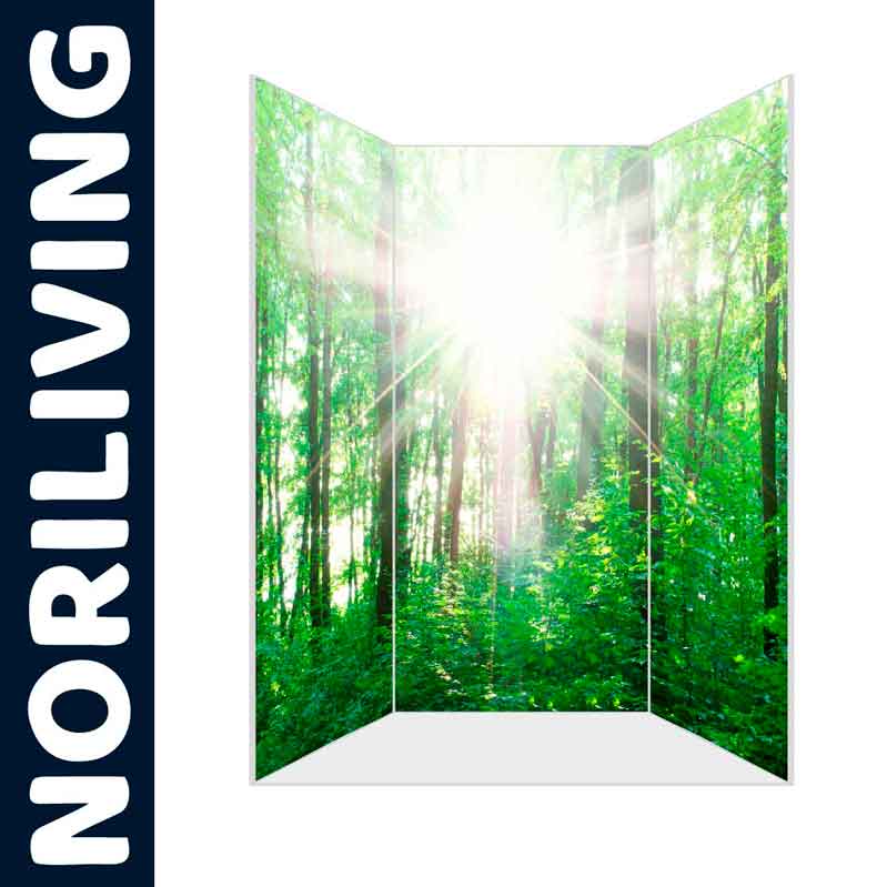 Dreigeteilte Trennwand mit Waldlandschaft und Sonneneinstrahlung, Produkt von Noriliving