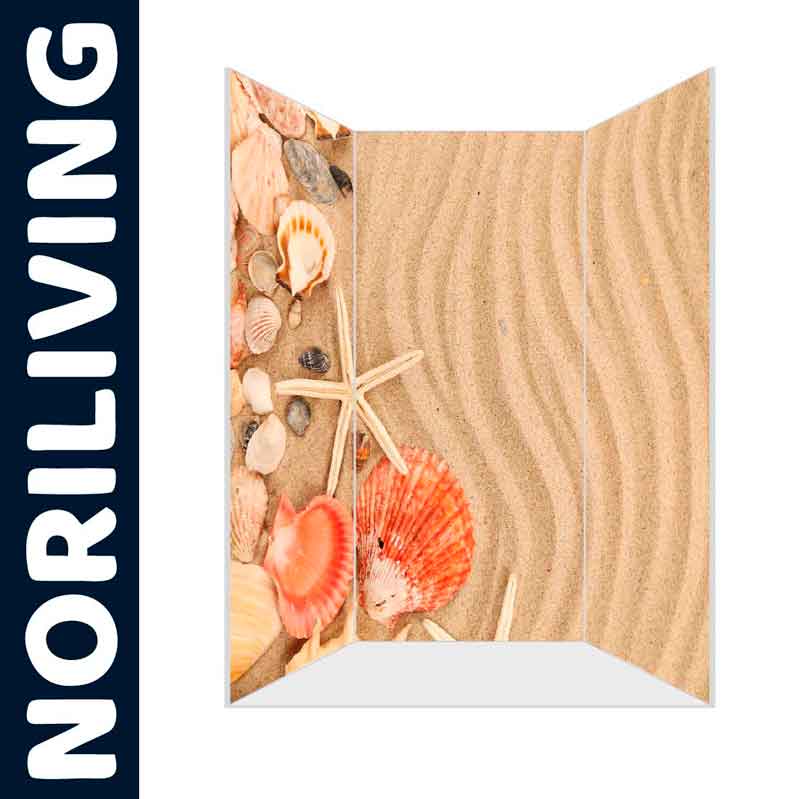 Dekorative Paravent aus Sand und Muscheln von Noriliving Paravent mit Sand- und Muschelmotiv von Noriliving, ideal für stilvolle Raumteilung