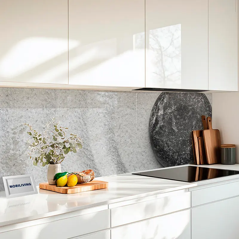 Küchenrückwand Echtglasoptik Profiline Schwarzer Zen-Stein auf geriffeltem Sand 537 schwarz-weiß