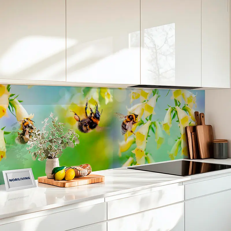 Küchenrückwand Echtglasoptik Profiline Frühlingshafte Blumenwiese mit Bienen 396