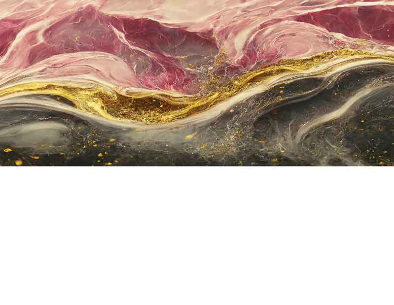 Abstraktes Kunstwerk mit fließenden Rosa- und Goldtönen