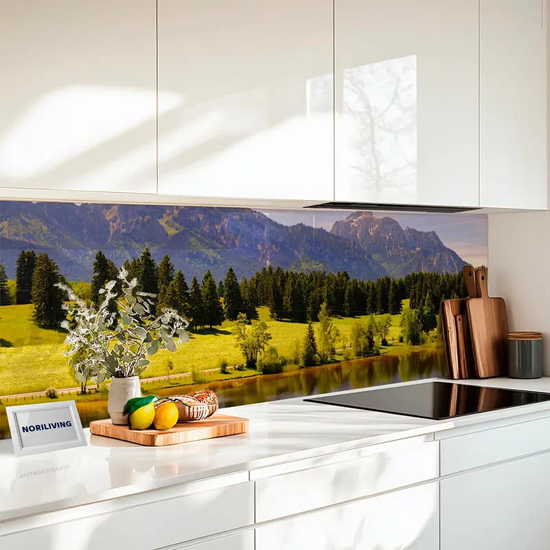 Küchenrückwand Alu Panoramalandschaft mit See und Bergkette in Bayern 665
