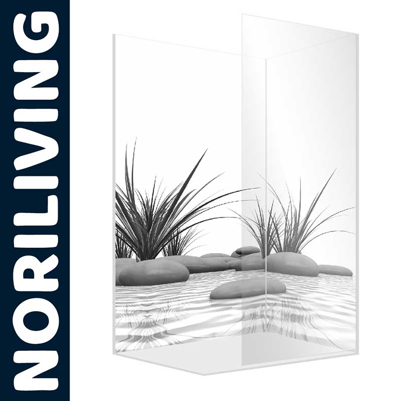 Transparente Duschrückwand mit Naturmotiv und stilvollem Design, Marke Noriliving