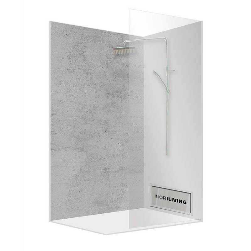 Moderne Duschkabine mit Glaswänden und Regendusche Minimalistische Duschkabine mit Glaswänden und Regendusche in modernem Design