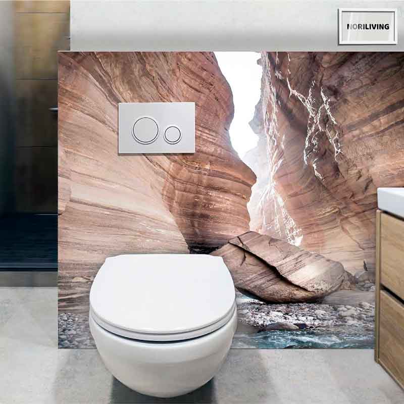 Toilette vor einer Wand mit beeindruckendem Felswand-Motiv