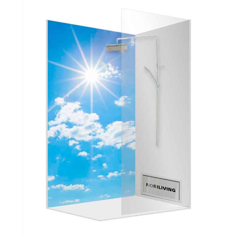 Dusche mit Glaswand und himmlischem Wolken-Design