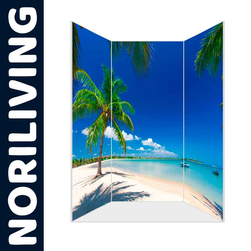 Dekorativer Raumteiler mit tropischem Strandmotiv und Palme