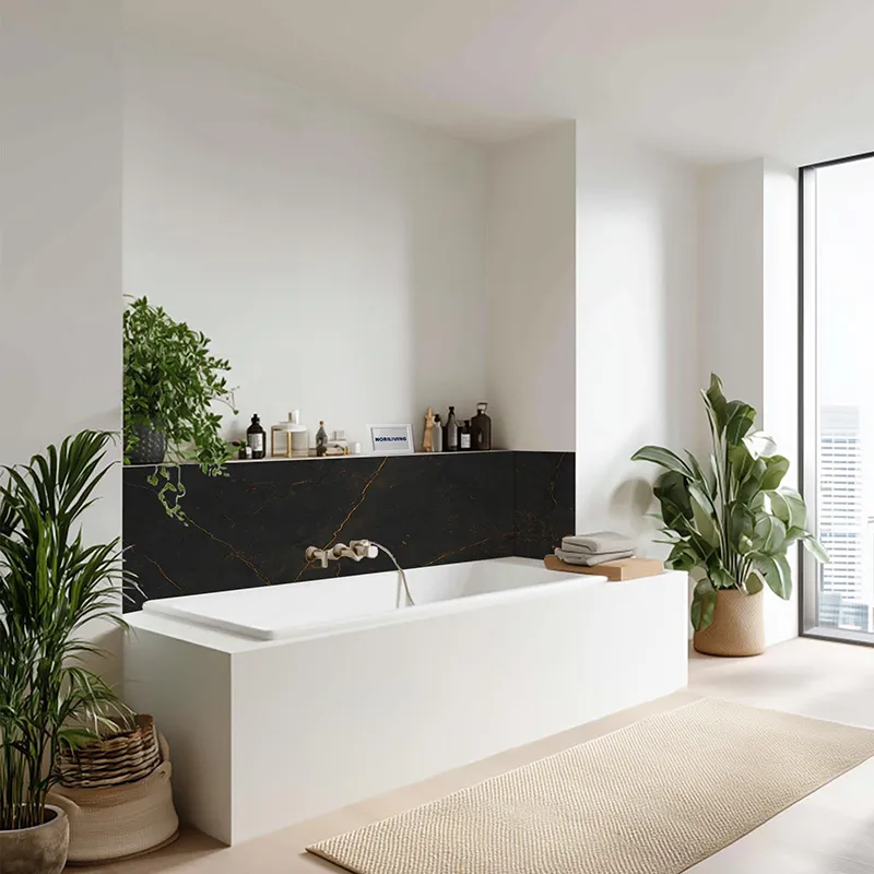 Badrückwand Alu Marmorstruktur dunkelgrau mit orangen Rissen 008