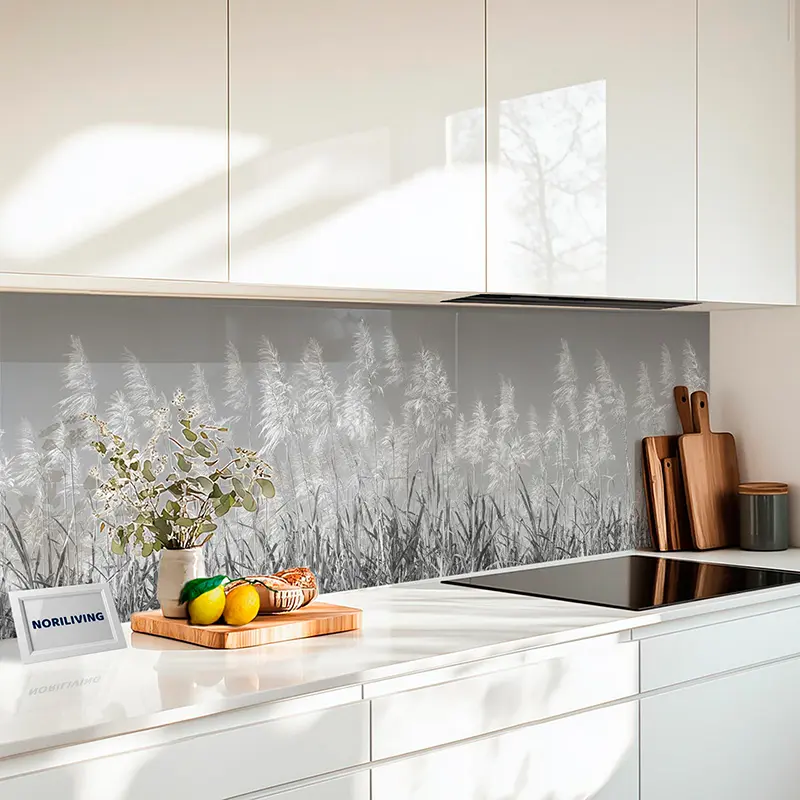 Fliesenspiegel Alu Zuckerrohrpflanzen unter blauem Himmel 110 schwarz-weiß