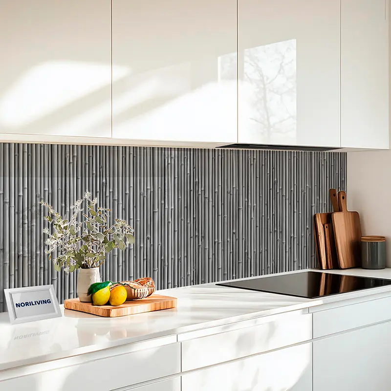 Küchenrückwand Alu Bambuszaun 767 schwarz-weiß