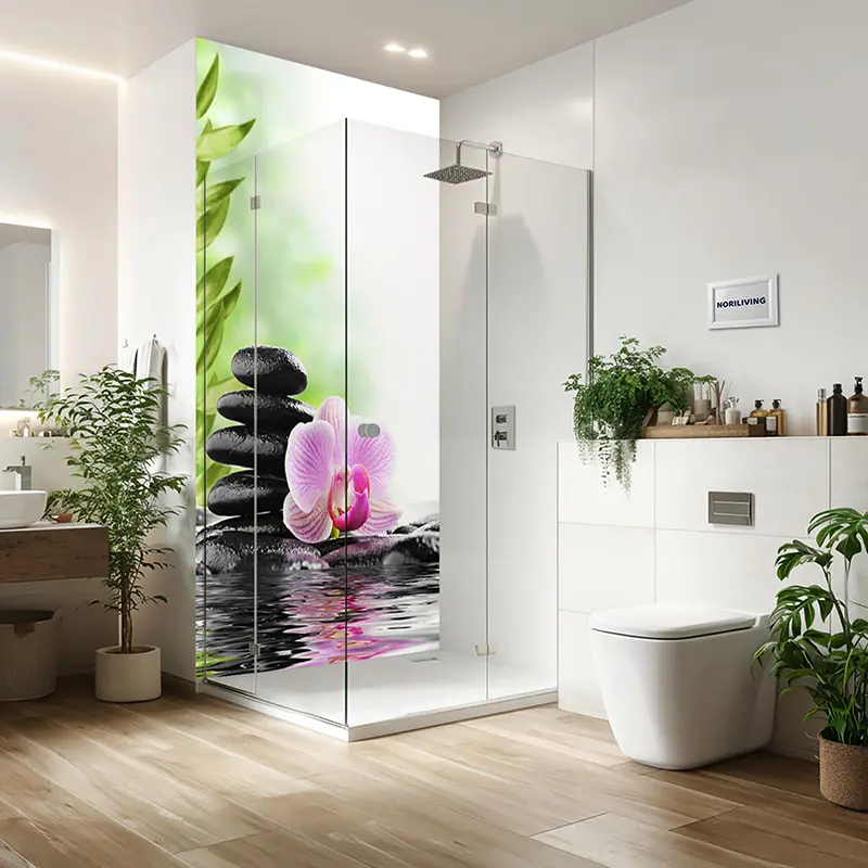 Duschrückwand Einzel | Alu Zen Steine mit Orchidee 082