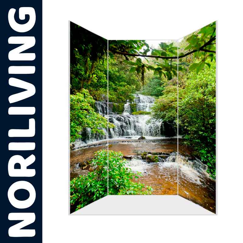 Raumteiler von Noriliving mit idyllischem Wasserfall-Motiv inmitten üppiger Natur