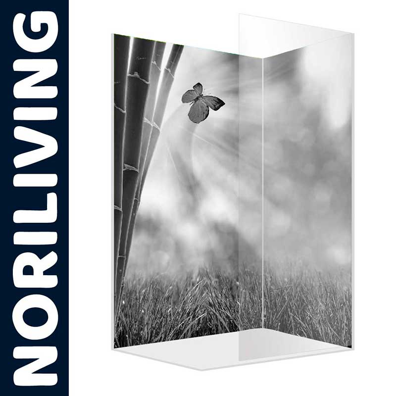 Dekorative Duschwand mit Bambusmotiv und Schmetterling