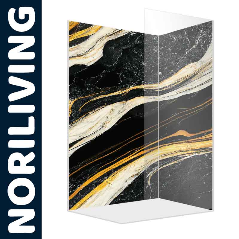 Dekorative Trennwand mit elegantem Marmor-Design in Schwarz und Gelb