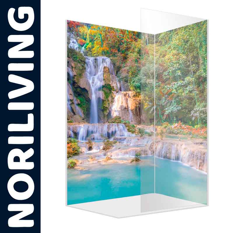 Dekorative Duschwand mit einem lebhaften Wasserfall-Motiv, präsentiert von NORILIVING