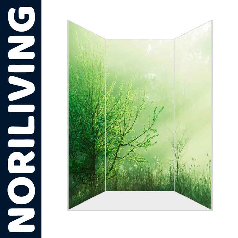 Raumteiler mit Waldmotiv und grünem Blätterwerk
