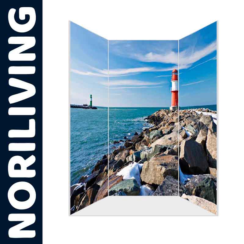 Paravent mit zwei Leuchttürmen am Meer von NORILIVING