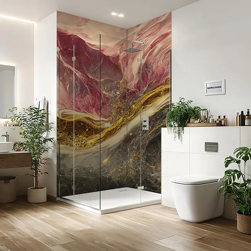 Duschrückwand Einzel | Ecke | Nische | Alu Marmor grau-rosé-purpur mit goldfarbigen Einschlüssen 080