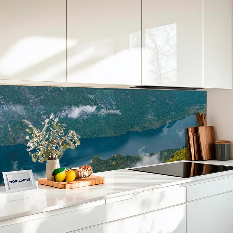 Küchenrückwand Alu Bilck vom Berg auf den Bohinjer See in Slowenien 361