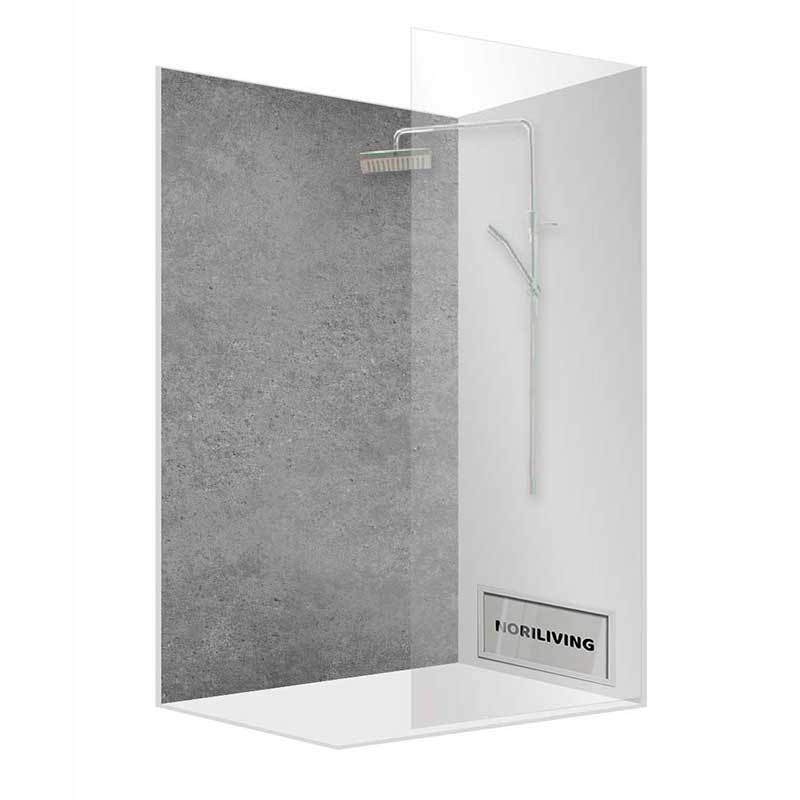 Hochwertige Duschkabine mit modernem Design Moderne Duschkabine mit Glaselementen und grauer Rückwand