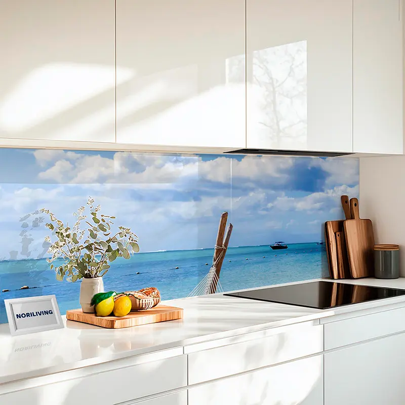 Küchenrückwand Echtglasoptik Profiline Hängematte am tropischen Traumstrand 832