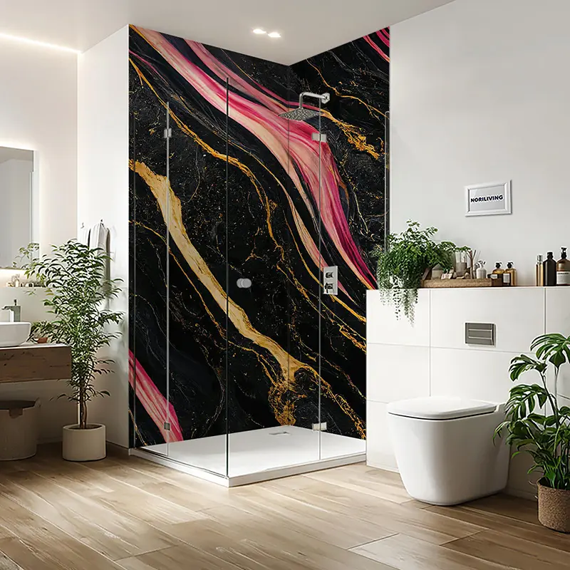 Duschrückwand Einzel | Ecke | Nische | Alu Marmor dunkelgrau-rosé-purpur-schwarz-gold 082