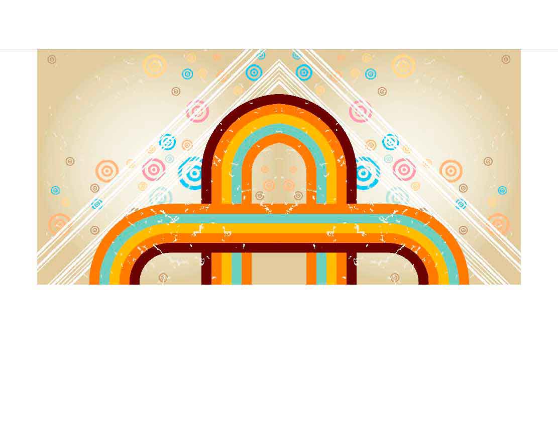 Abstraktes Retro-Design mit bunten Schlingen und Kreismuster auf beigem Hintergrund