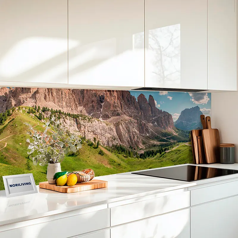 Küchenrückwand Alu Grödner Joch und Sellagruppe in den Dolomiten 912