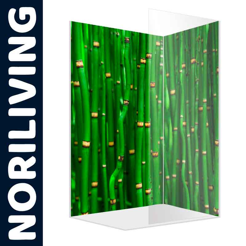 Duschwand von NoriLiving mit grünem Bambus-Motiv, geeignet für ein modernes Badezimmerdesign