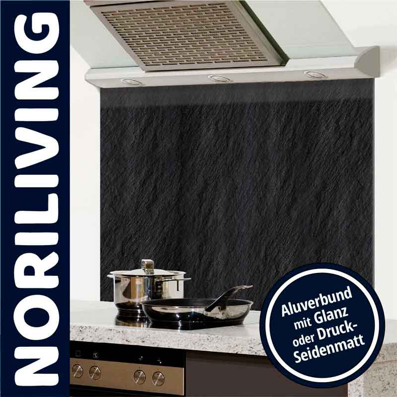 Küchenrückwand in Schwarz aus Aluverbund mit Glanz oder Druck-Seidenmatt