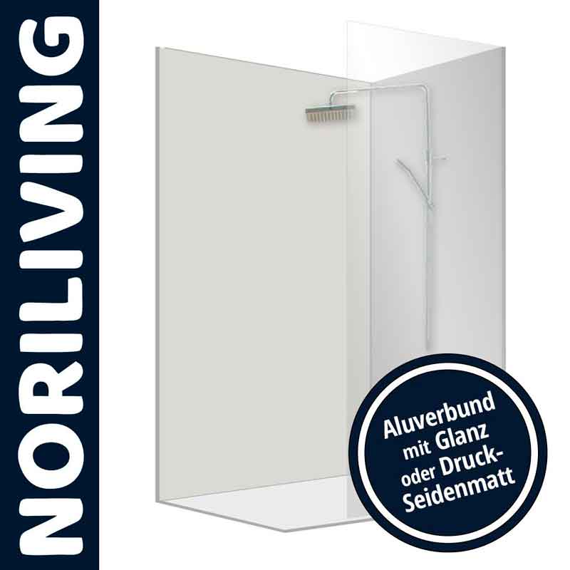 Duschabtrennung von NORILIVING mit Optionen für glänzenden oder seidenmatten Aluverbund