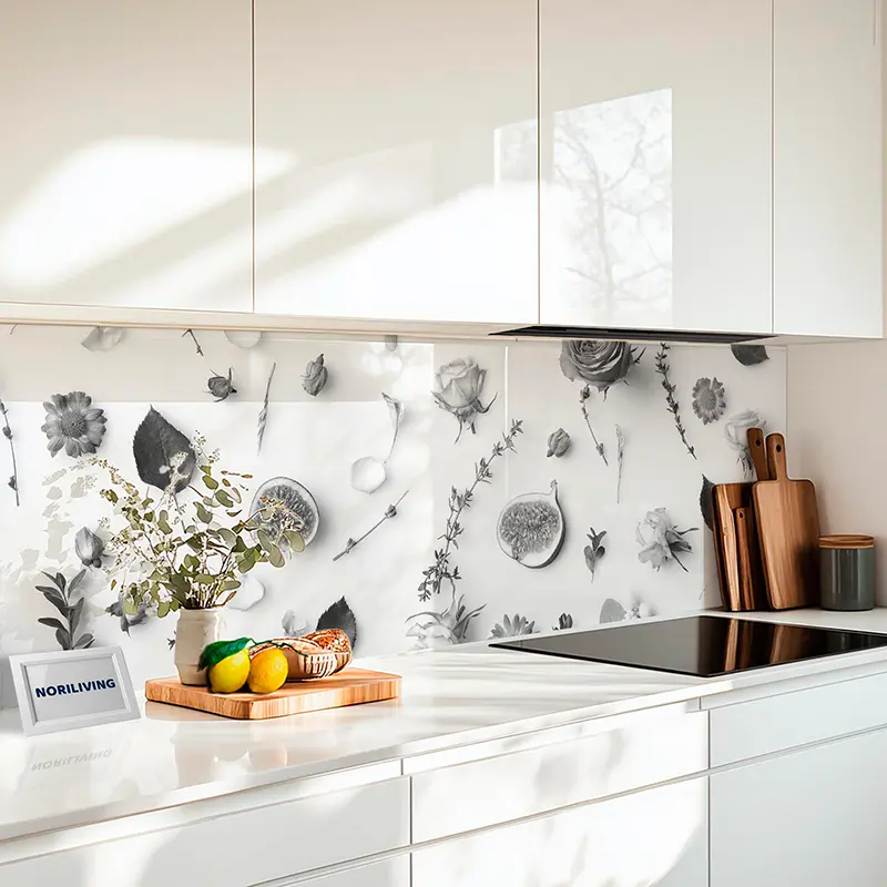 Fliesenspiegel Alu Blätter und Blumen 255 schwarz-weiß