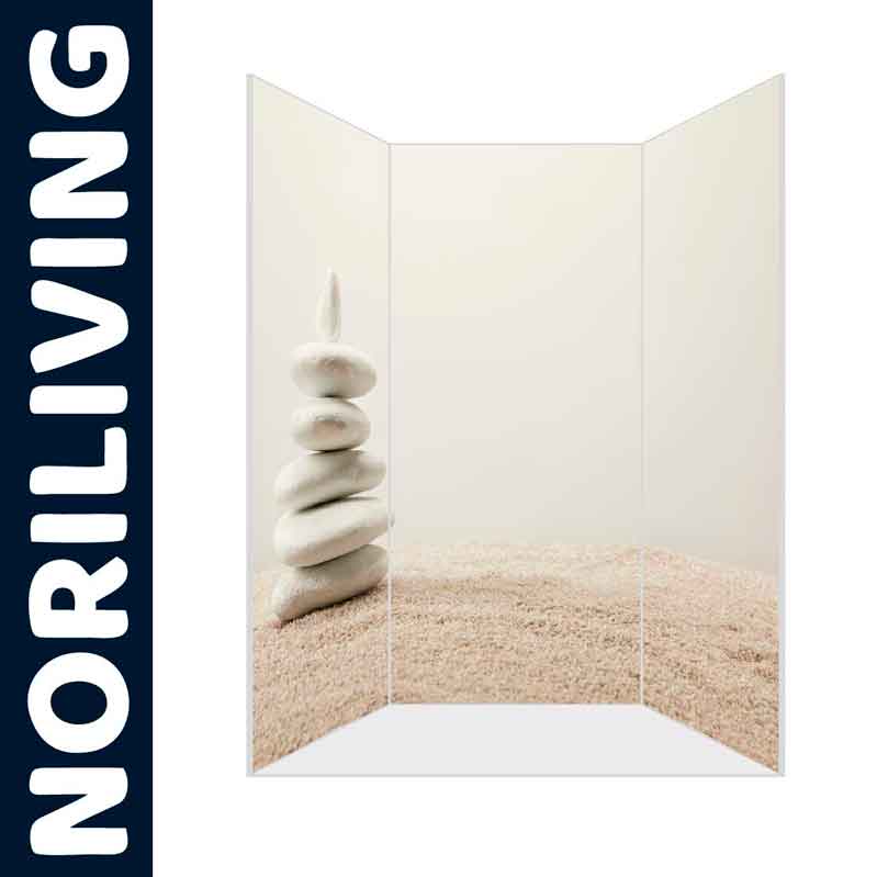 Paravent mit Zen-Motiv, Steinbalance im Sand, von Noriliving