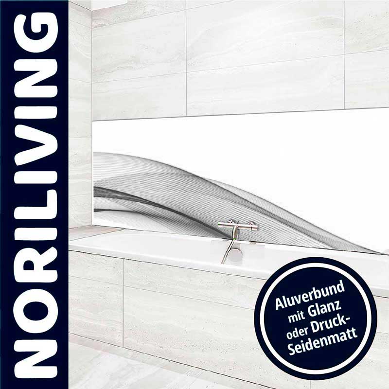 Modernes Badezimmer mit heller, minimalistischer Einrichtung und Aluverbund-Rückwand, die Glanz oder Druck-Seidenmatt Oberflächenoptionen bietet.