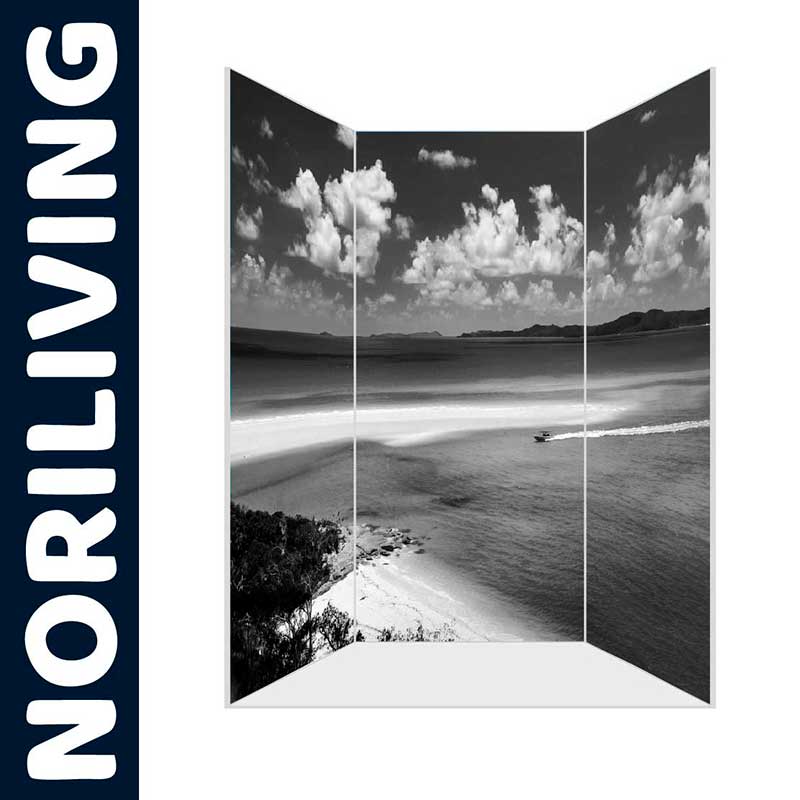 Paravent mit Strandmotiv - Noriliving Raumteiler Paravent mit schwarz-weißem Strandmotiv von Noriliving