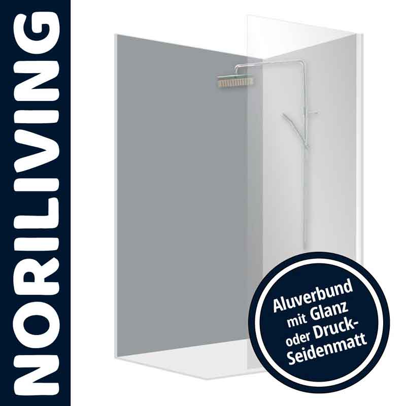 Duschwand von NORILIVING, Aluverbund, erhältlich in Glanz oder Seidenmatt