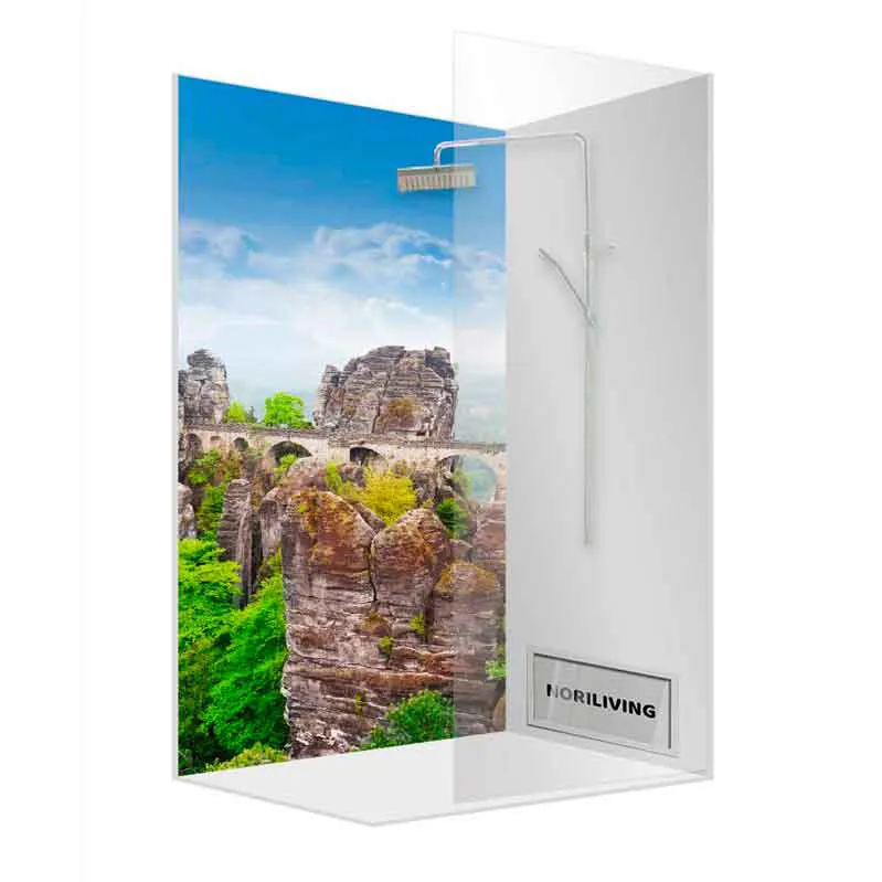 Duschkabine mit Landschaftsbild Felsenbrücke