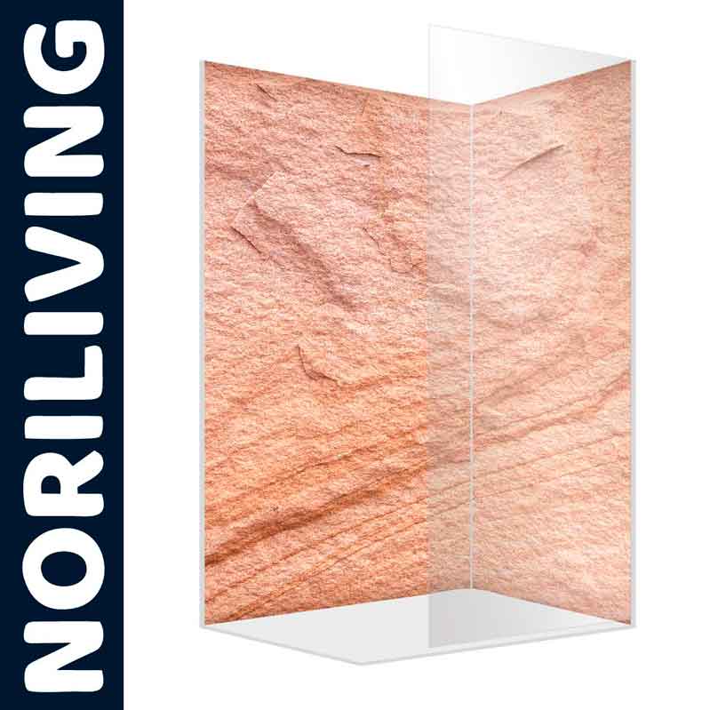 Duschrückwand mit Steinoptik von Noriliving Transparentes Duschpaneel mit natürlicher Steinoptik von Noriliving