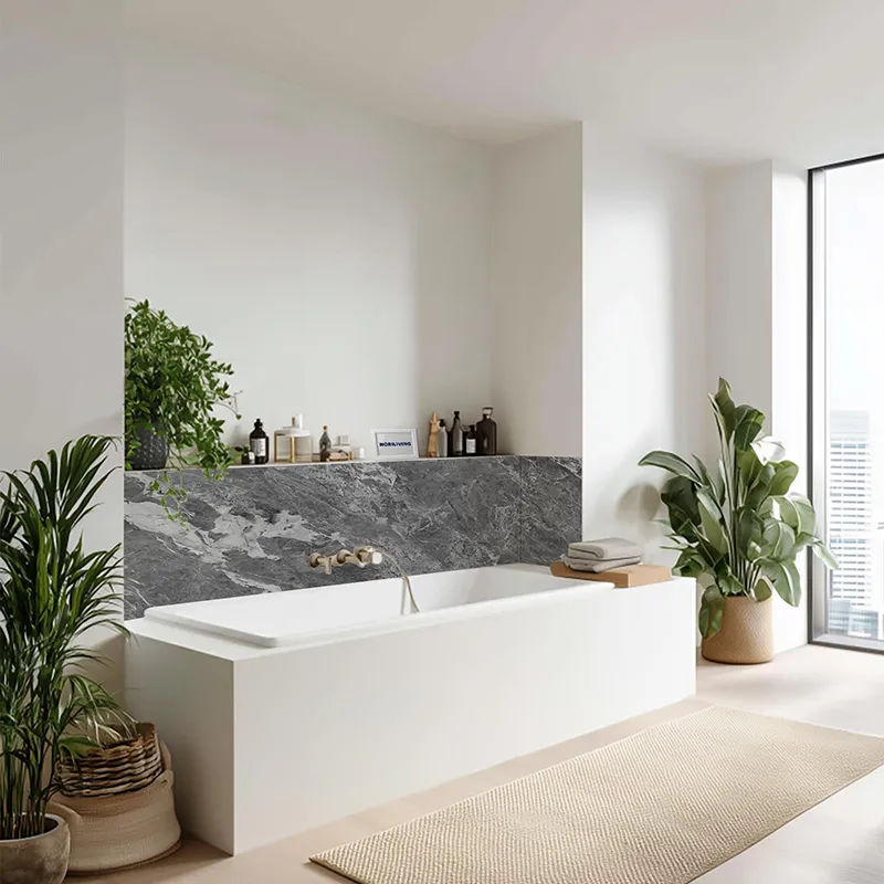 Badrückwand Alu Marmorstruktur mittelgrau 006 schwarz-weiß