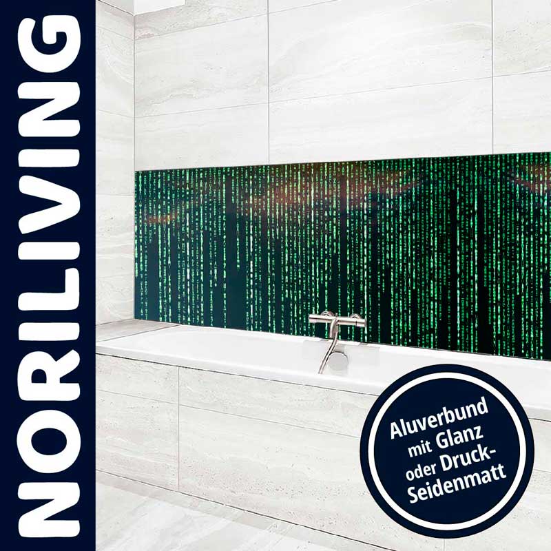 Hochwertiges Badezimmerdesign mit glattem Aluminium-Verbundmaterial, verziert im digitalen Matrixstil, perfekt für einen modernen Touch.