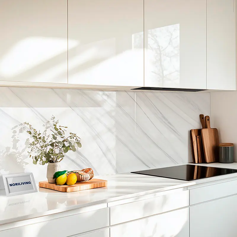 Küchenrückwand Alu Marmorstruktur weiß silber 789