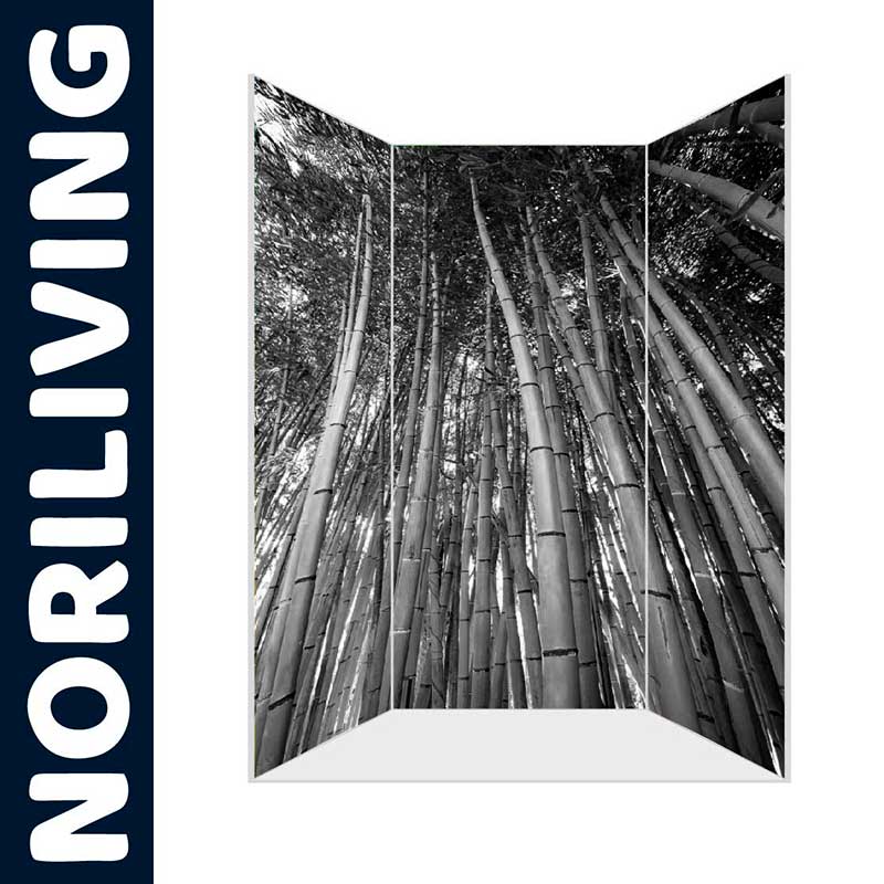 Schwarz-weißer Raumteiler mit Bambusmotiv, markiert mit NORILIVING-Label